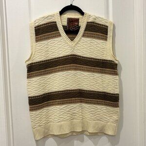 Vintage Navy Line Cream & Brown Geometric Pattern Knit Sweater Vest